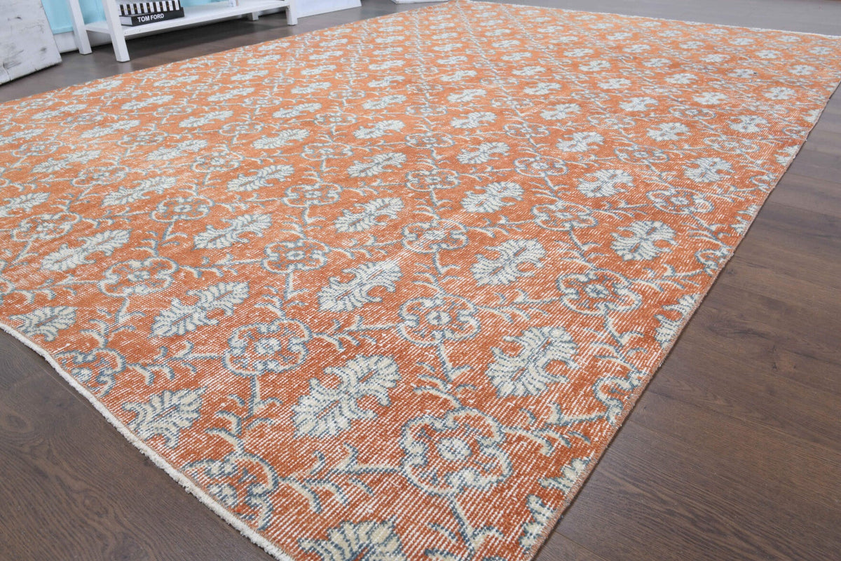 El yapımı vintage halı 213x305 cm damask desenli yün - kenar ve saçak detayı