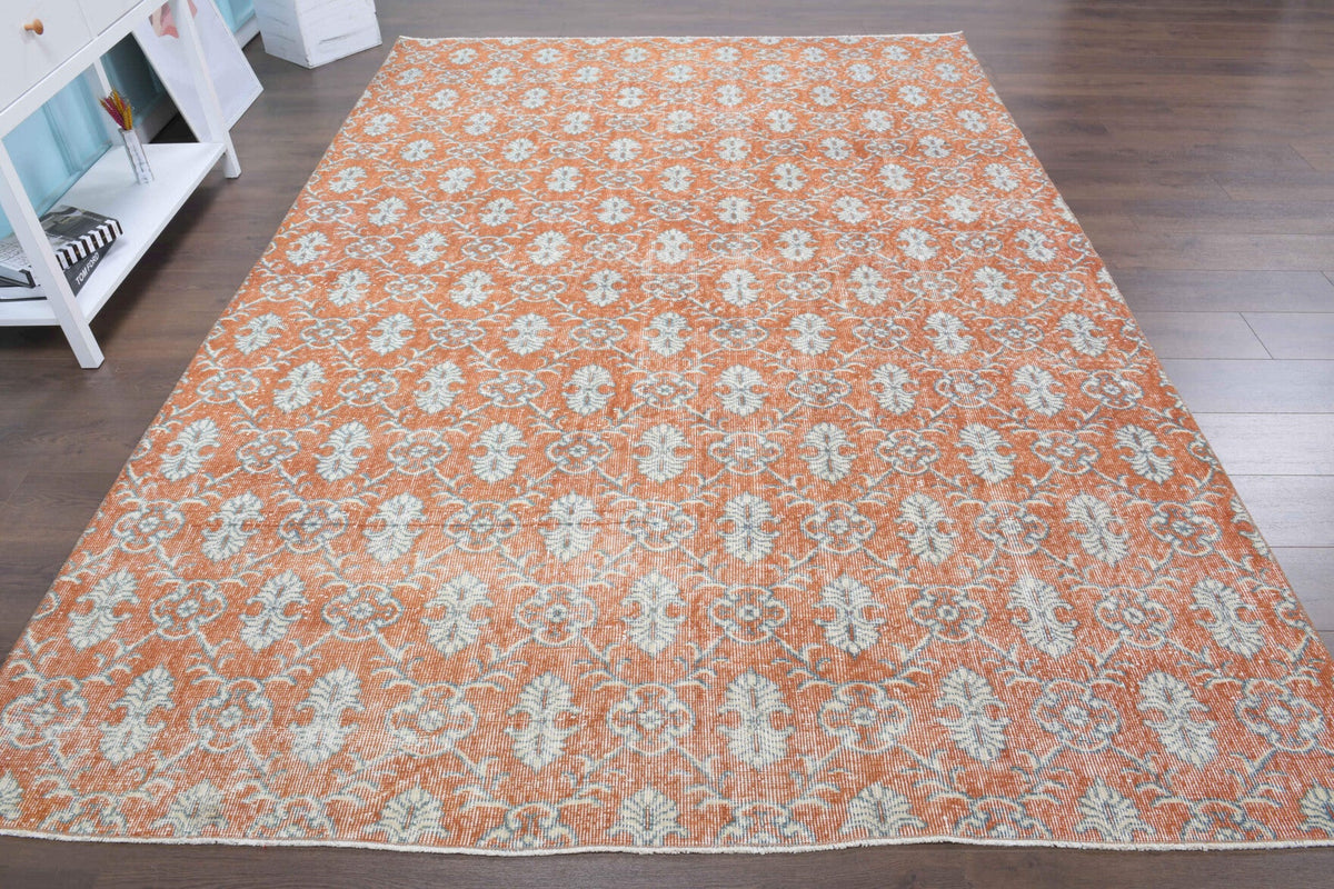 El yapımı vintage halı 213x305 cm damask desenli yün - yakın çekim doku detayı