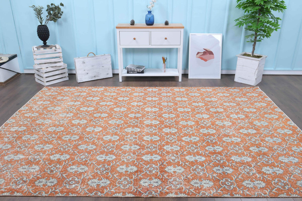 El yapımı vintage halı 213x305 cm damask desenli yün - detay görünümü