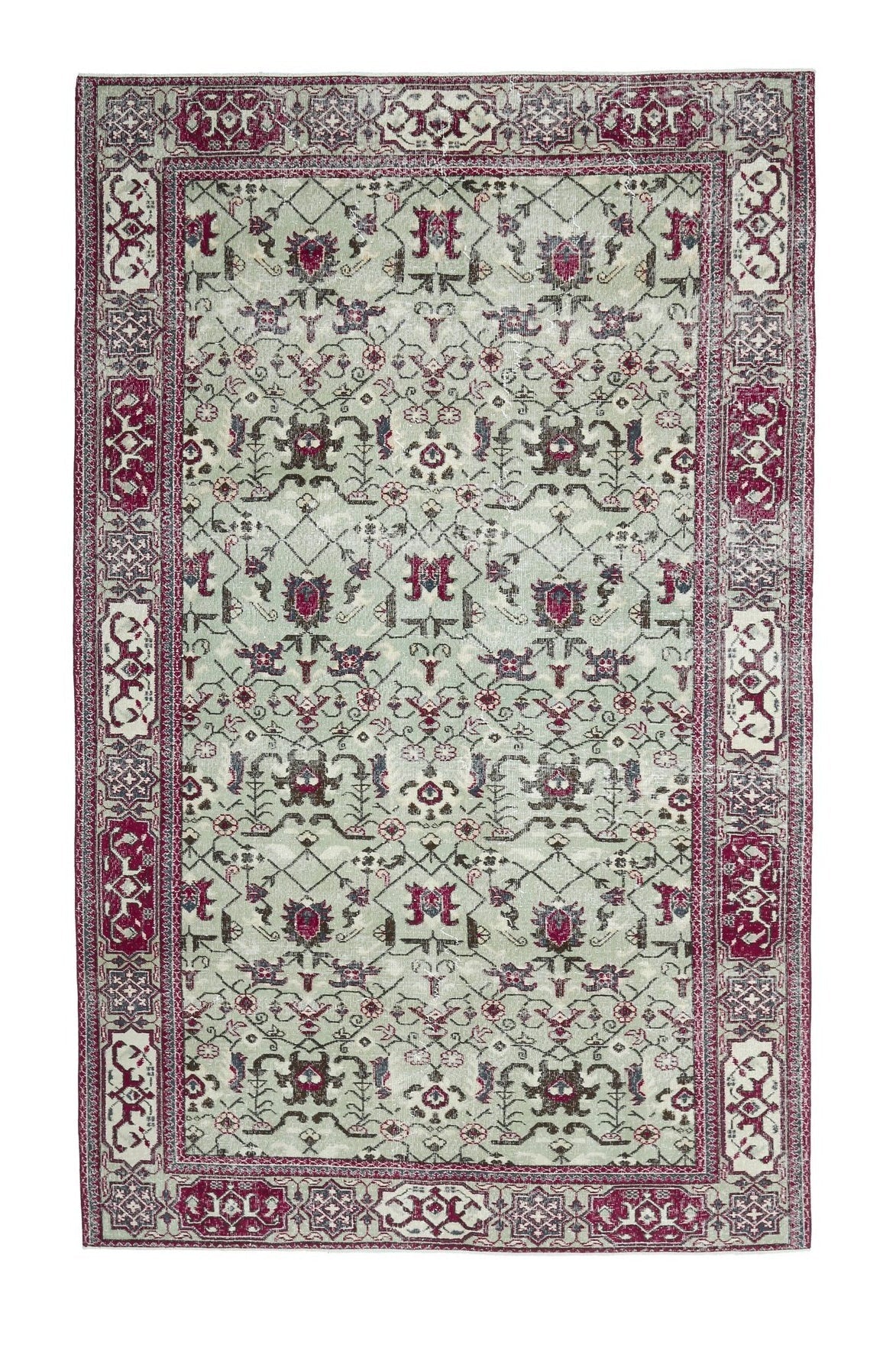 El yapımı vintage halı 208x330 cm çiçek desenli desenli yün - açık alan görünümü