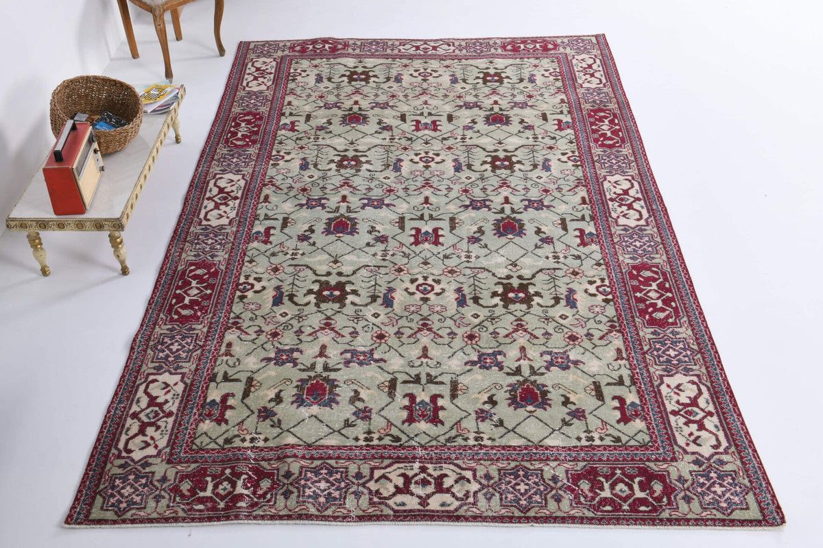 El yapımı vintage halı 208x330 cm çiçek desenli desenli yün - detay görünümü