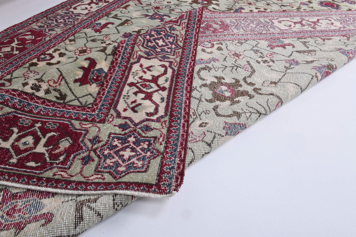 El yapımı vintage halı 208x330 cm çiçek desenli desenli yün - üstten görünüm