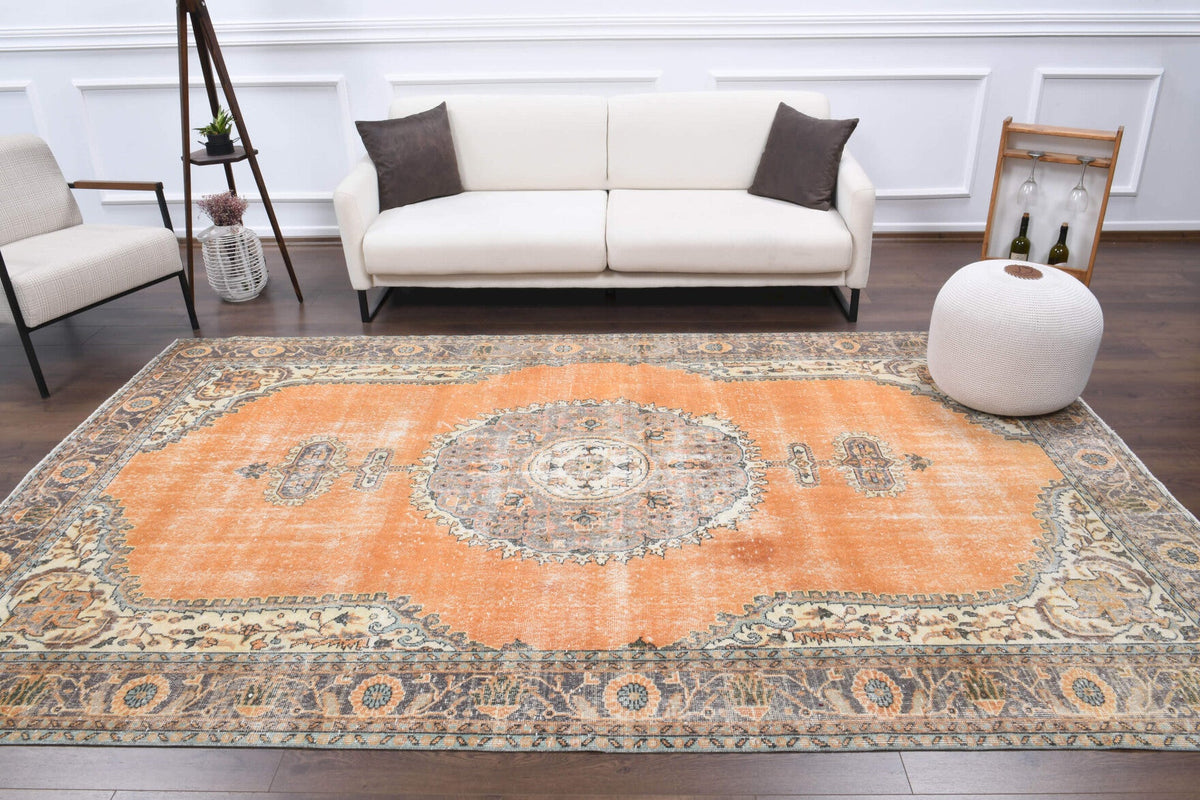 El yapımı vintage halı 183x305 cm oryantal desenli yün - detay görünümü