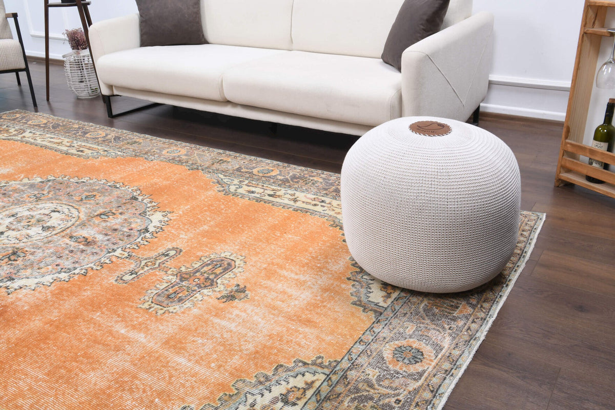 El yapımı vintage halı 183x305 cm oryantal desenli yün - yakın çekim doku detayı