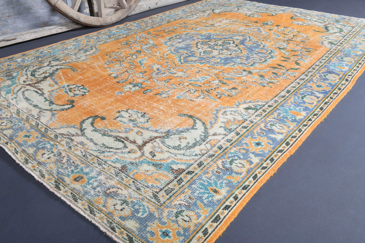 El yapımı vintage halı 188x295 cm oryantal desenli yün - detay görünümü