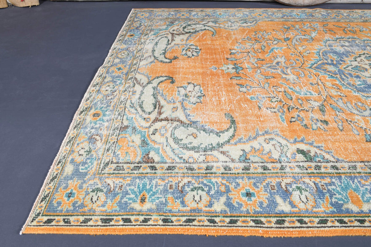 El yapımı vintage halı 188x295 cm oryantal desenli yün - kenar ve saçak detayı