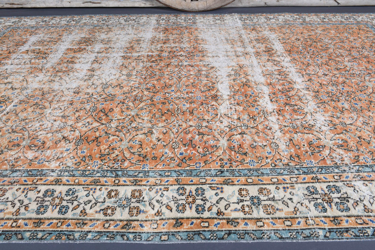 El yapımı vintage halı 193x305 cm çiçek desenli desenli yün - desen detayı