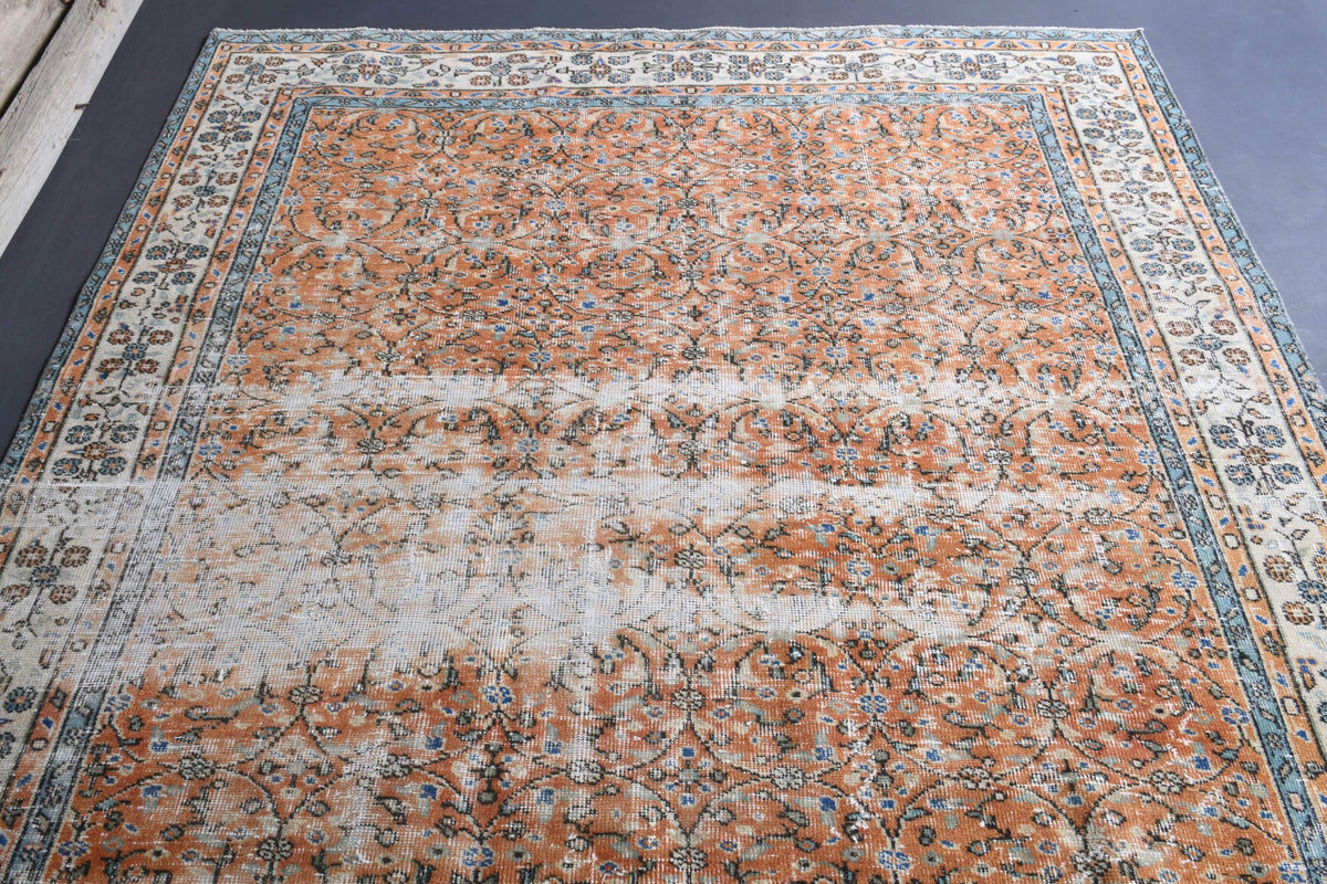 El yapımı vintage halı 193x305 cm çiçek desenli desenli yün - üstten görünüm