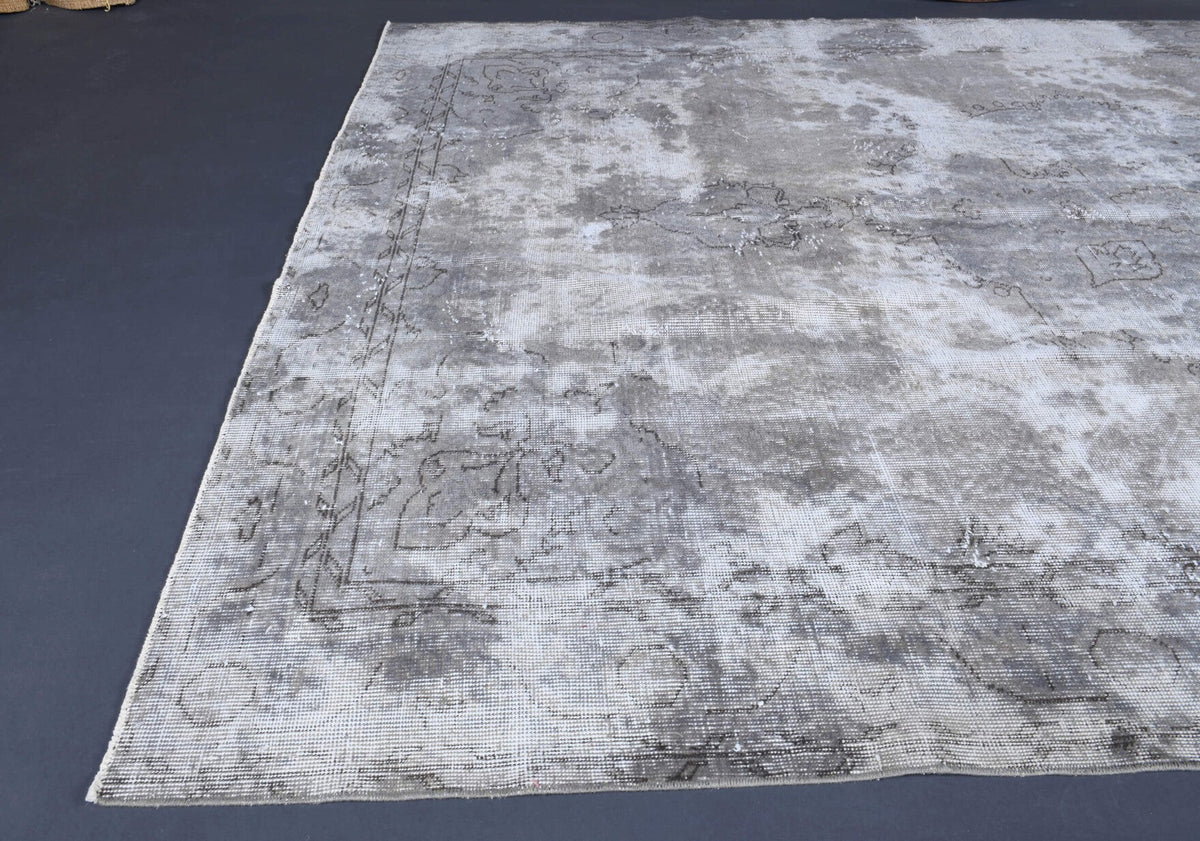 El yapımı vintage halı 183x305 cm çiçek desenli desenli yün - kenar ve saçak detayı