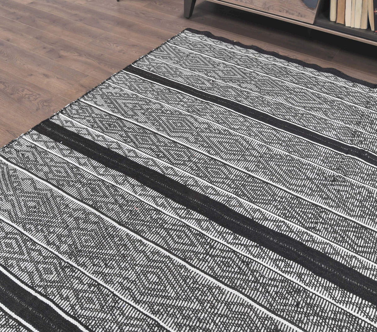 El yapımı vintage halı 211x213 cm çizgili desenli yün - desen detayı