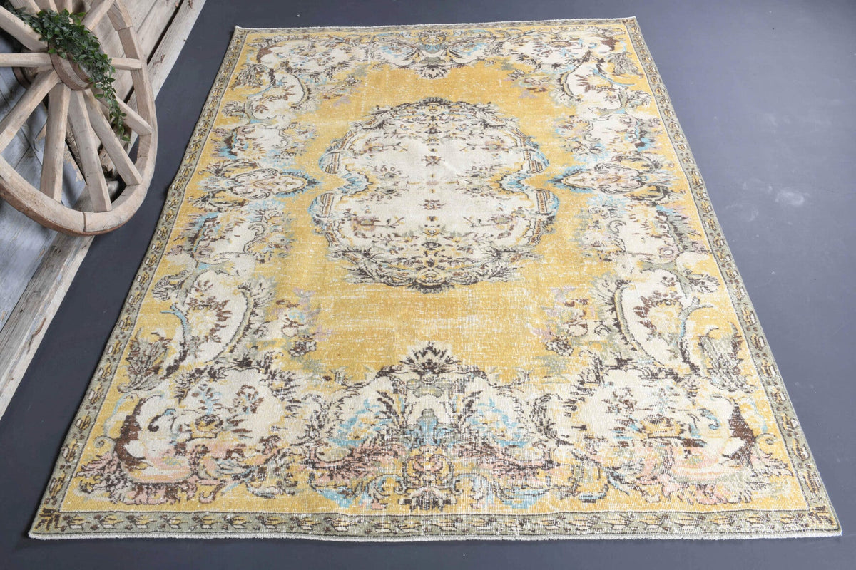 El yapımı vintage halı 183x274 cm oryantal desenli yün - detay görünümü