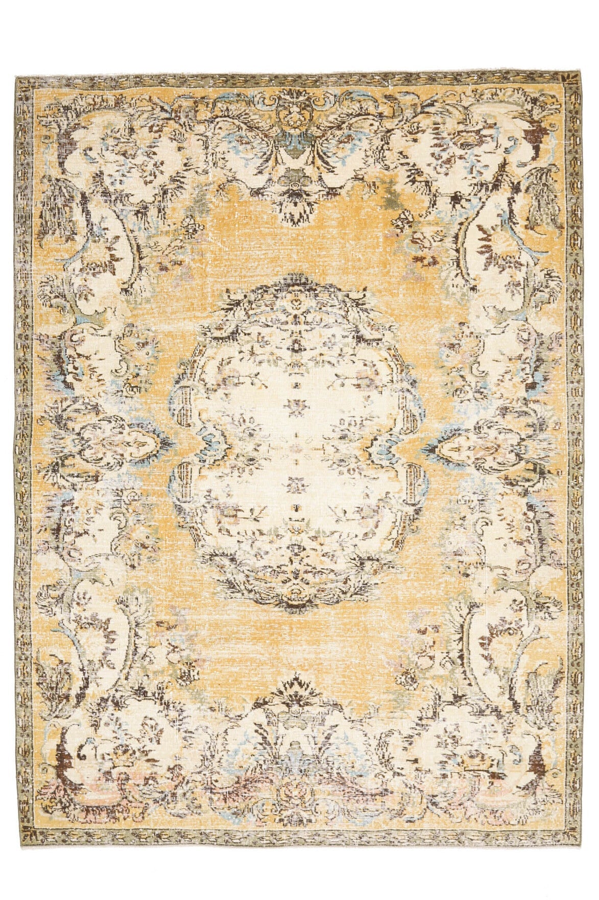 El yapımı vintage halı 183x274 cm oryantal desenli yün - üstten görünüm