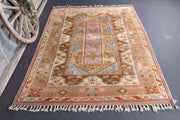 El yapımı vintage halı 201x279 cm tribal desenli yün - detay görünümü