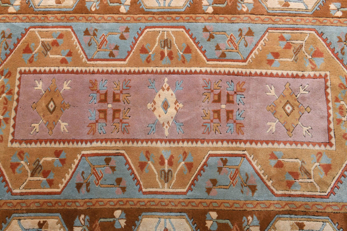 El yapımı vintage halı 201x279 cm tribal desenli yün - desen detayı