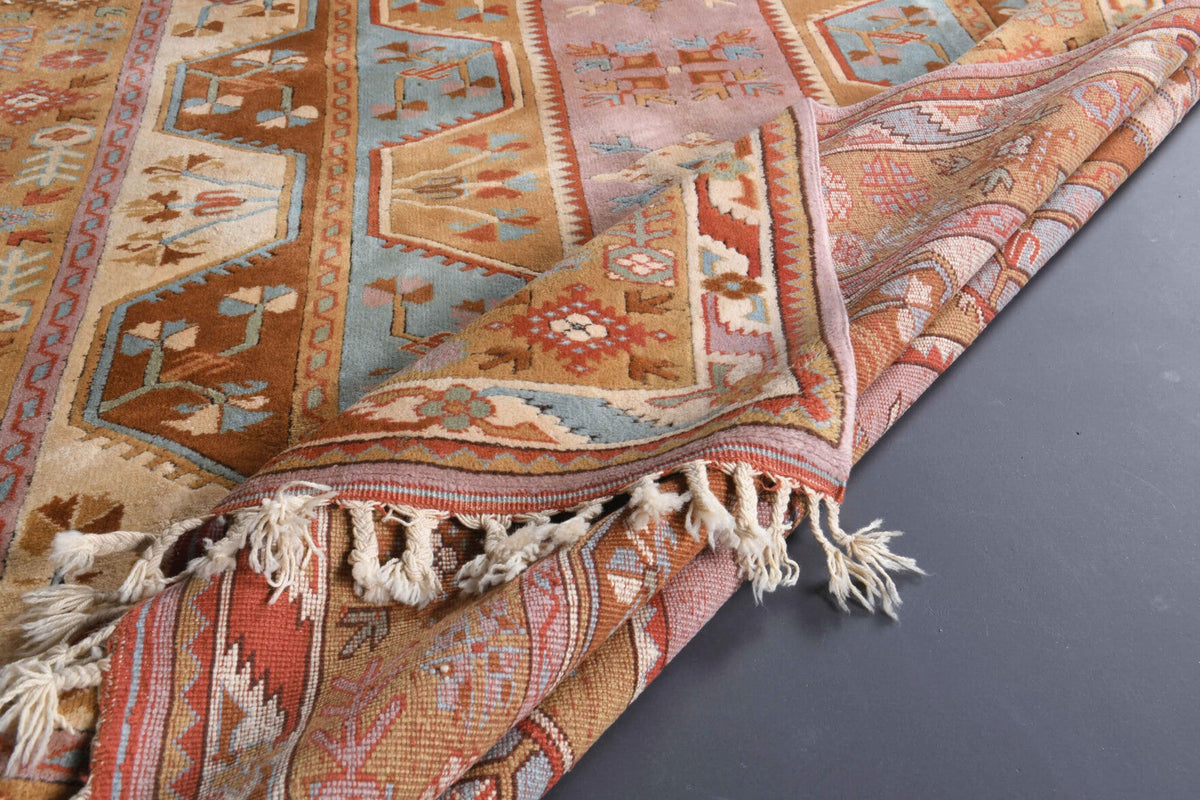 El yapımı vintage halı 201x279 cm tribal desenli yün - üstten görünüm