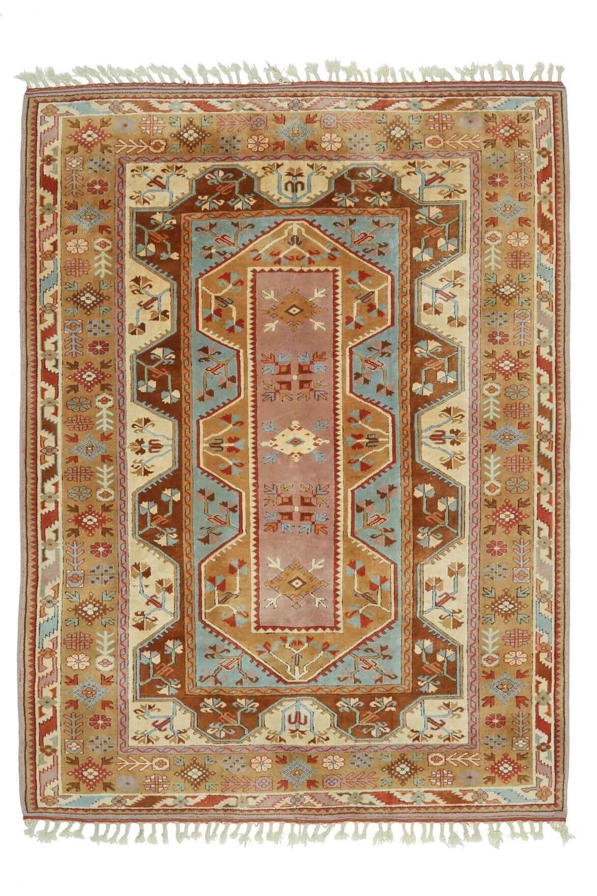 El yapımı vintage halı 201x279 cm tribal desenli yün - açık alan görünümü