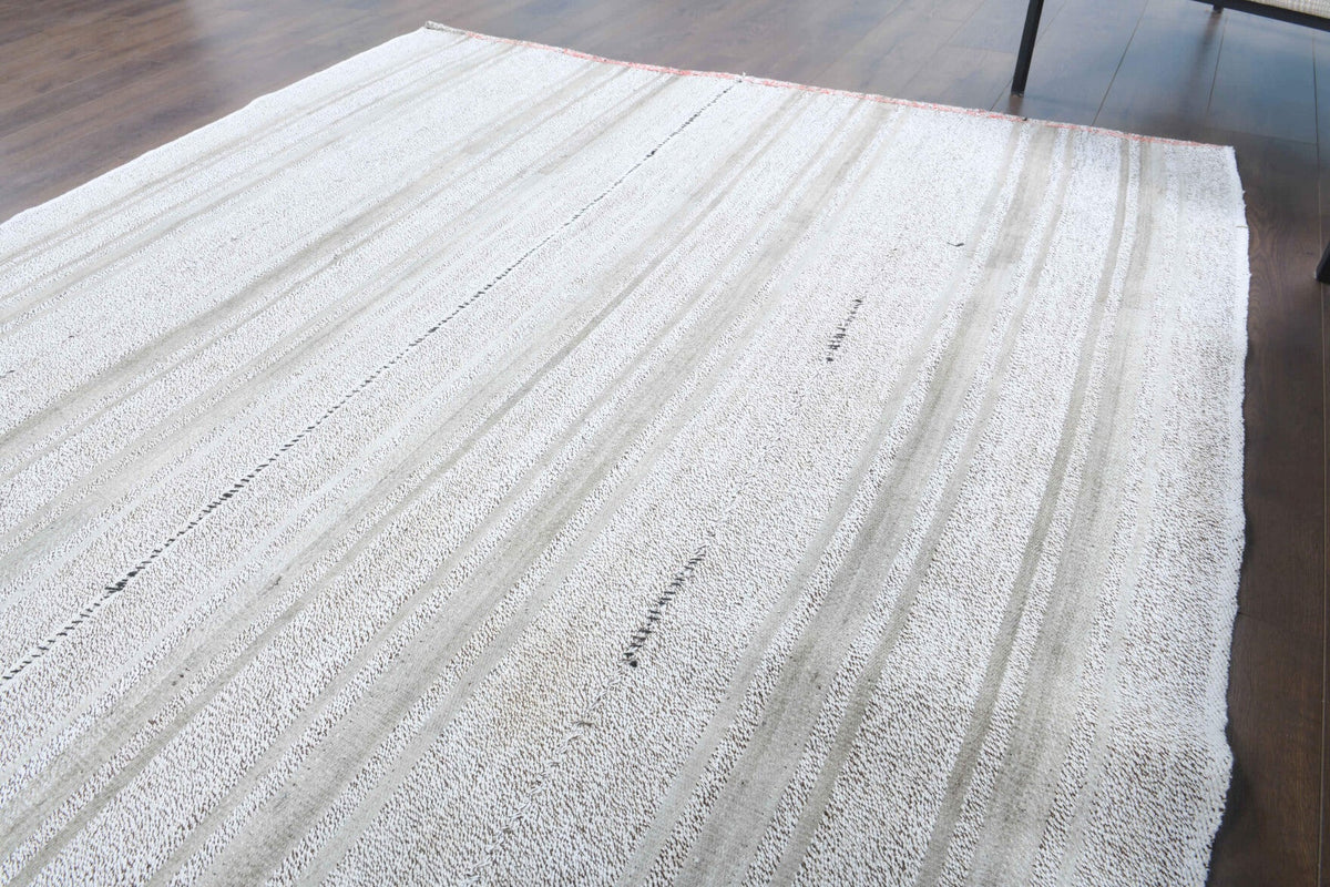 El yapımı vintage halı 201x284 cm çizgili desenli yün - üstten görünüm