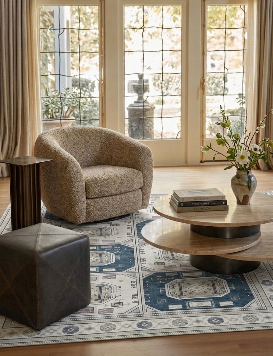 Uşak Blue Red Vintage Kilim Carpet