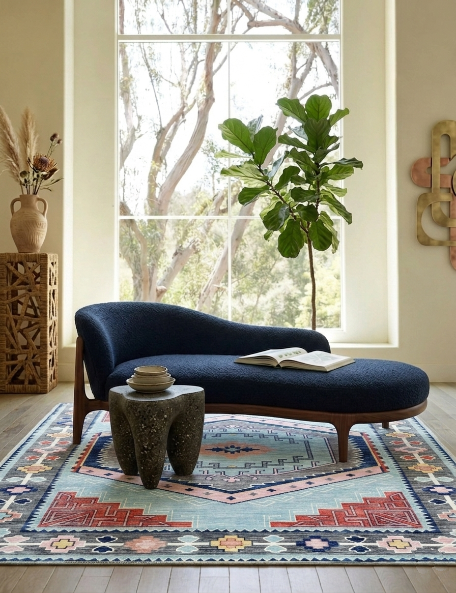 Uşak Blue Red Vintage Kilim Carpet