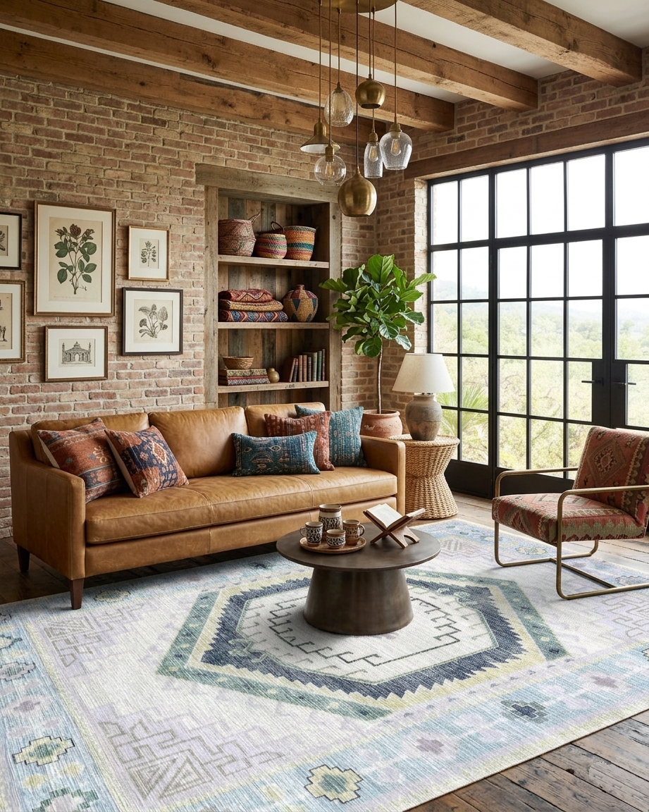 Uşak Blue Red Vintage Kilim Carpet