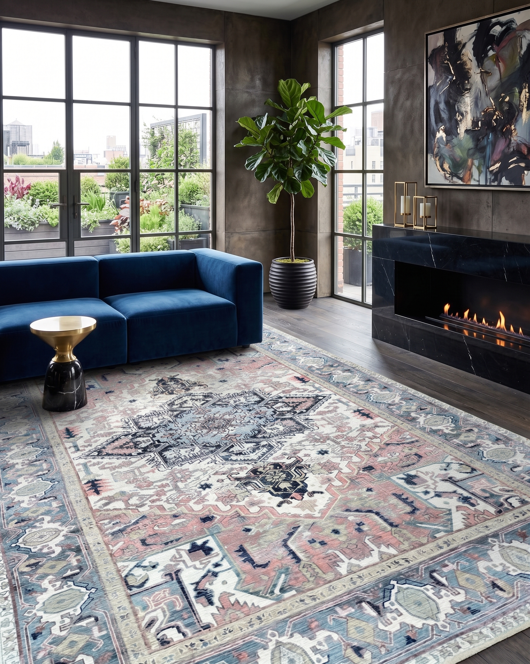 Uşak Blue Red Vintage Kilim Carpet