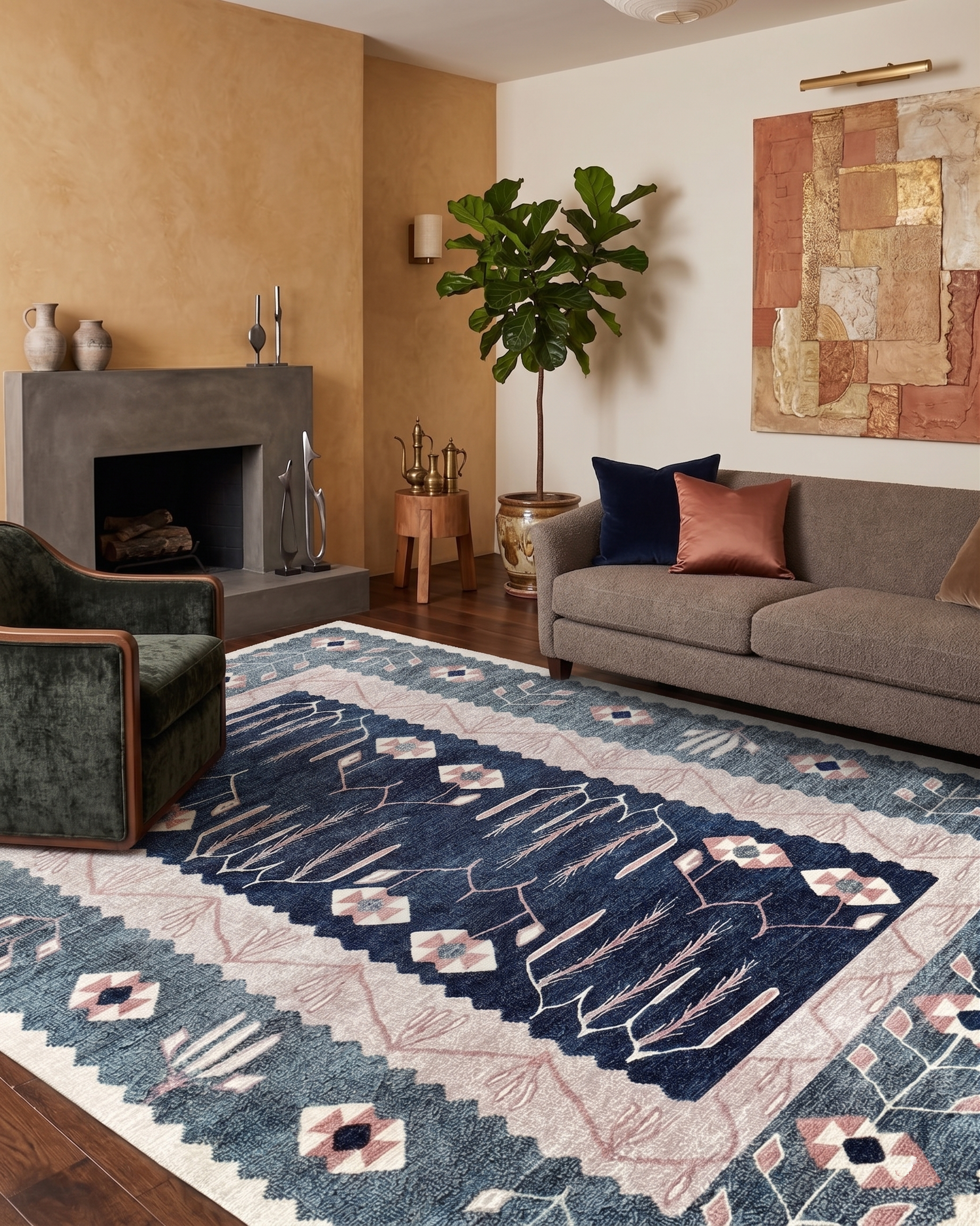 Uşak Blue Red Vintage Kilim Carpet