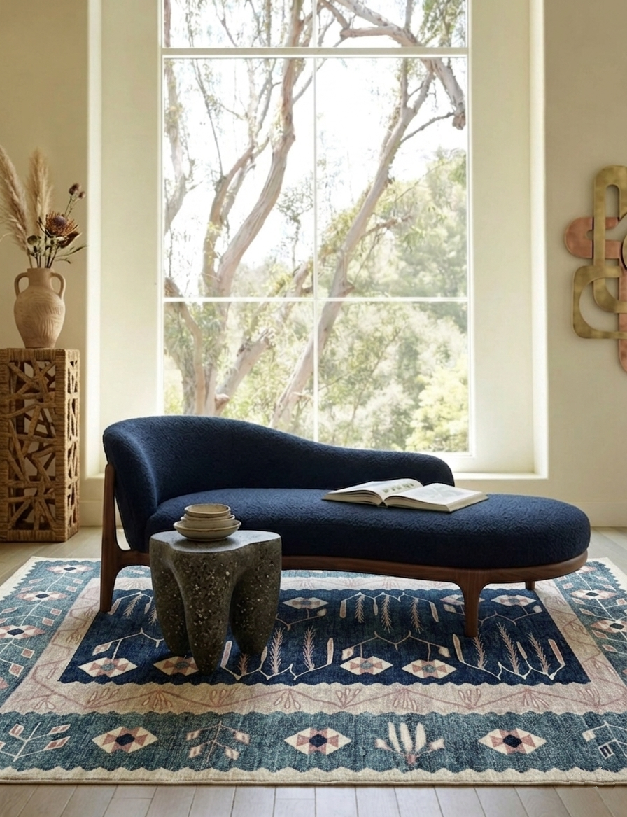 Uşak Blue Red Vintage Kilim Carpet
