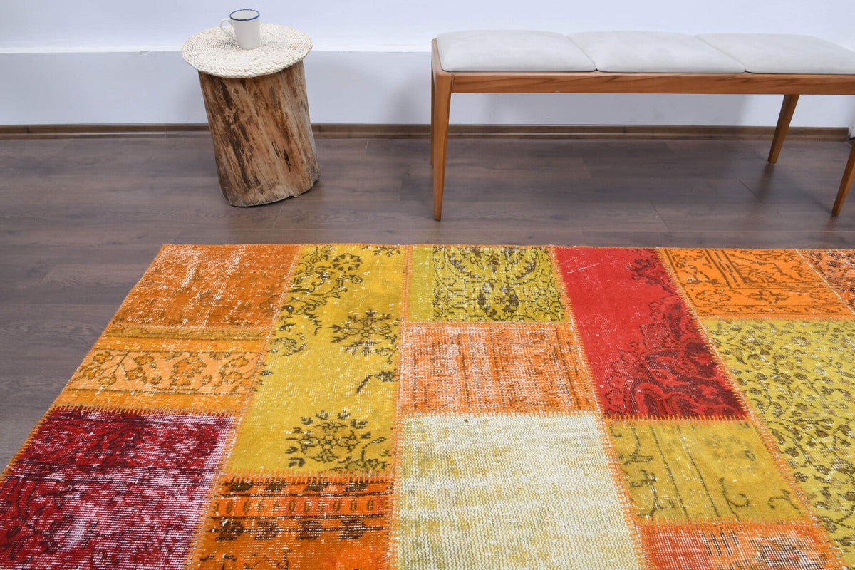 El yapımı vintage halı 254x302 cm tribal desenli yün - farklı açıdan görünüm