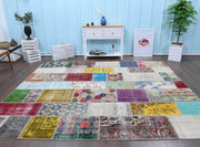 El yapımı vintage halı 254x300 cm tribal desenli yün - detay görünümü