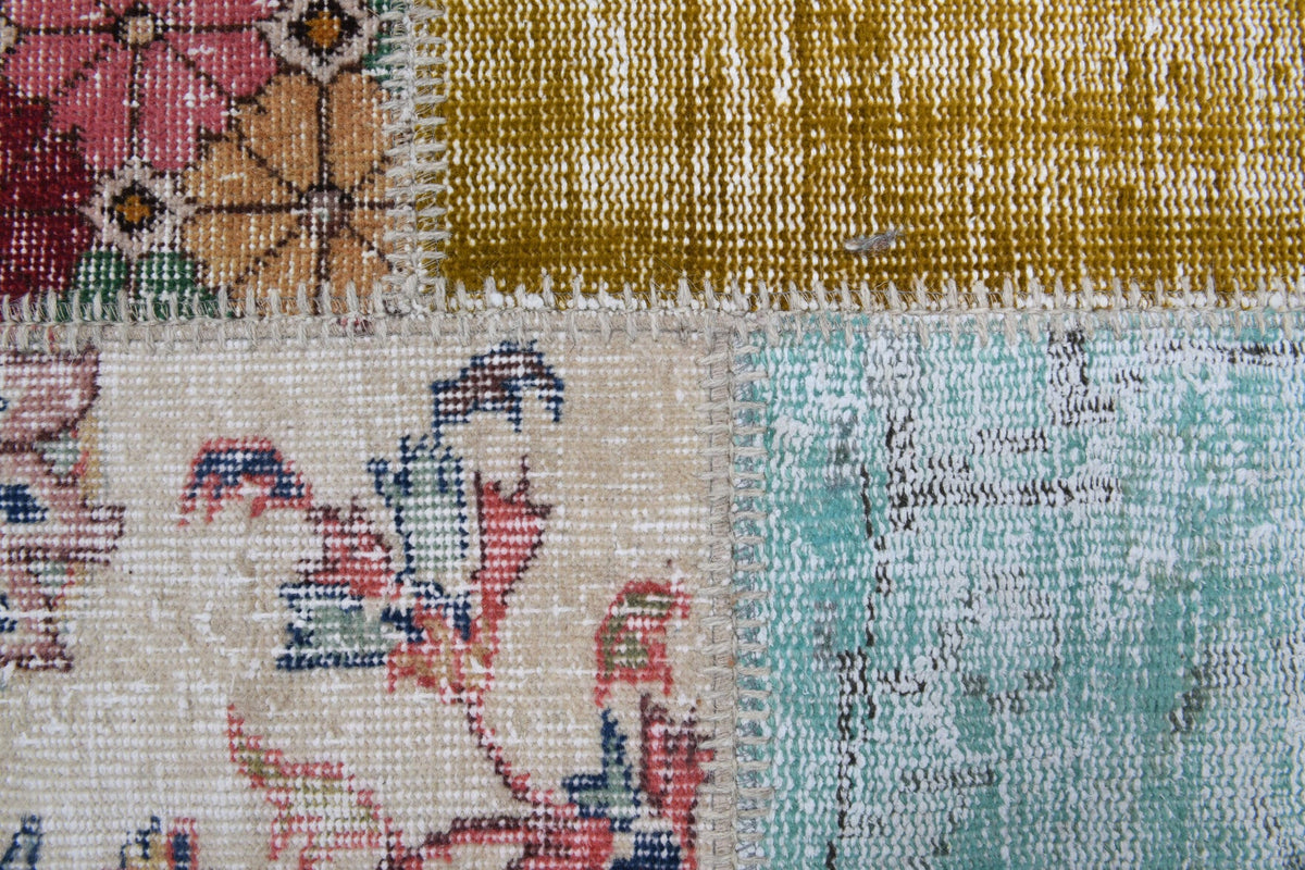 El yapımı vintage halı 254x300 cm tribal desenli yün - desen detayı