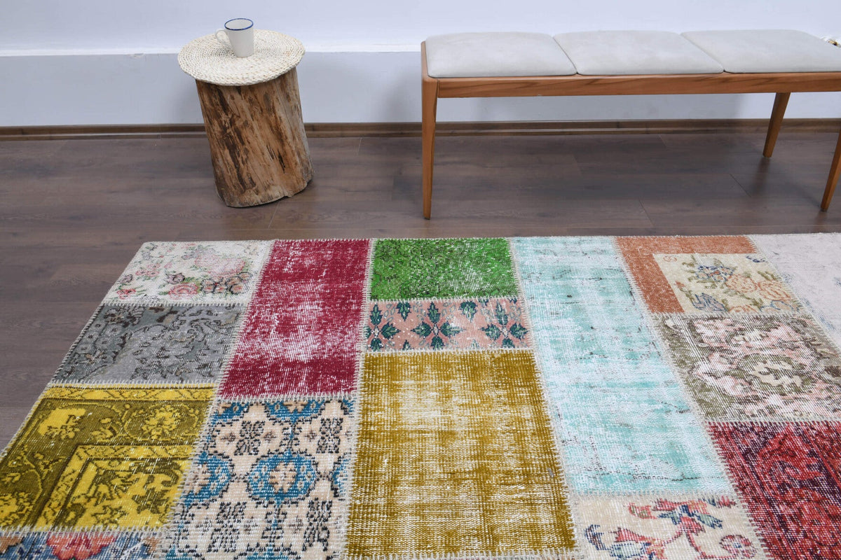 El yapımı vintage halı 254x300 cm tribal desenli yün - açık alan görünümü