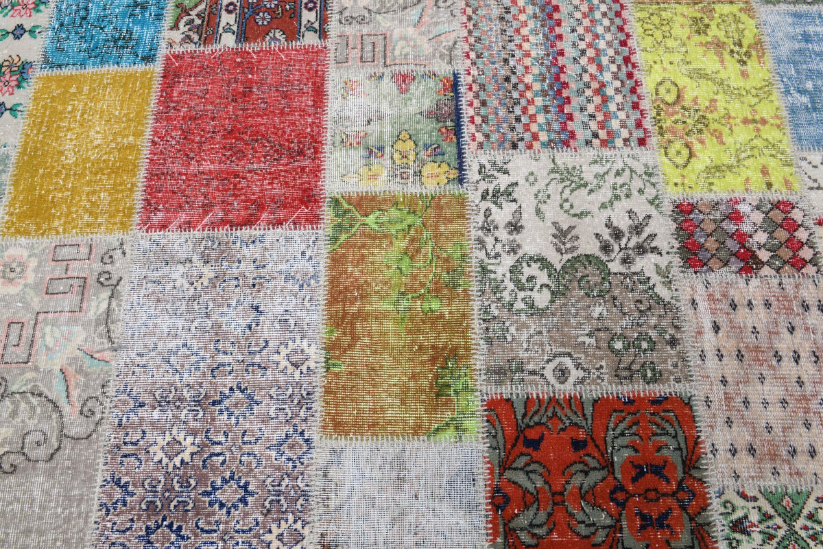 El yapımı vintage halı 254x302 cm çiçek desenli desenli yün - kenar ve saçak detayı