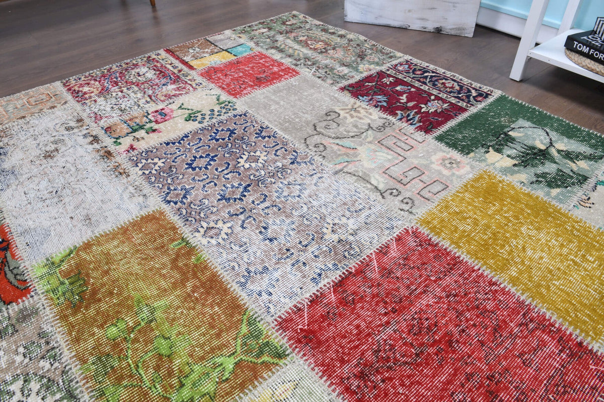 El yapımı vintage halı 254x302 cm çiçek desenli desenli yün - mekan görünümü