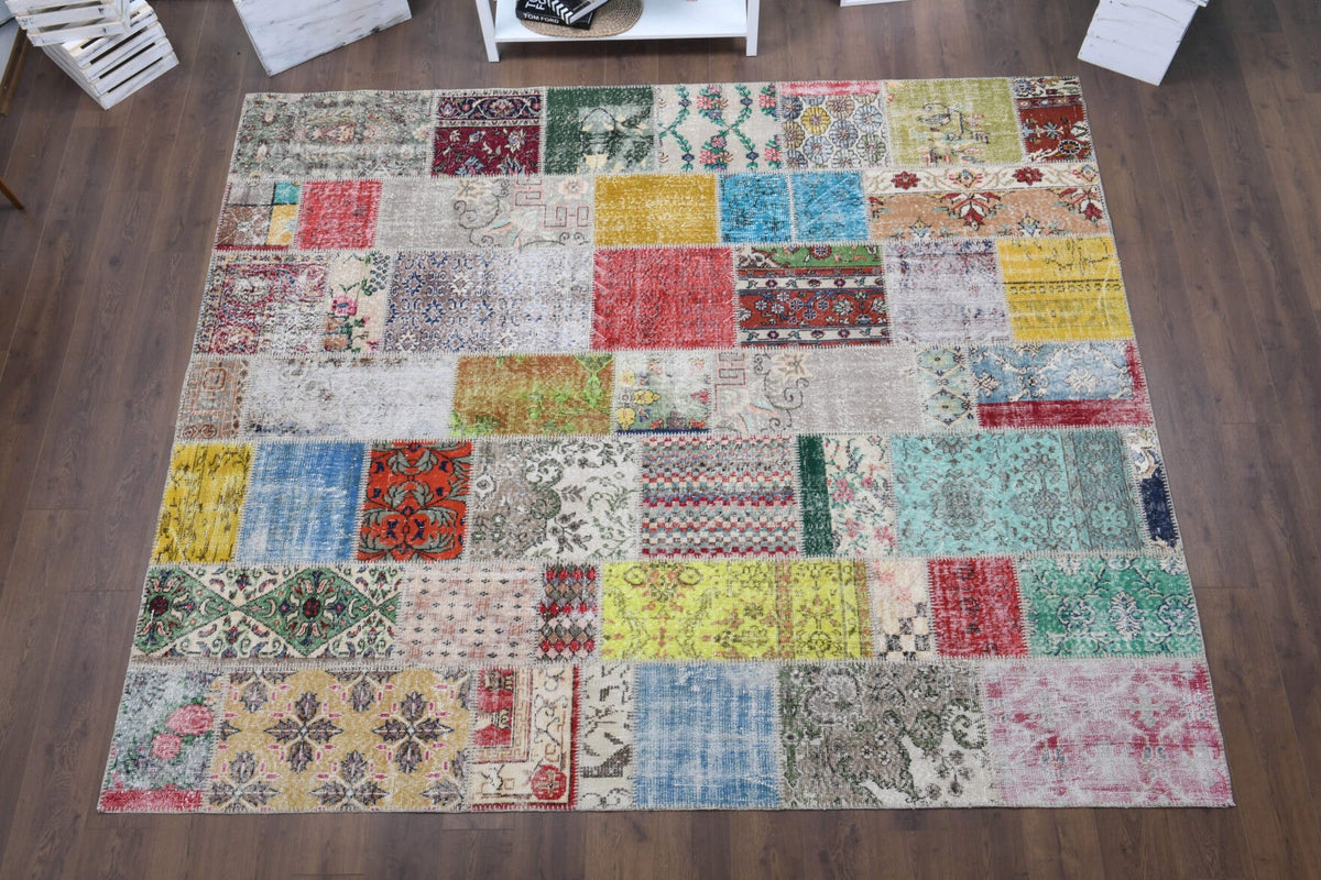 El yapımı vintage halı 254x302 cm çiçek desenli desenli yün - farklı açıdan görünüm