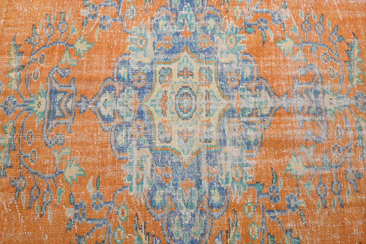 El yapımı vintage halı 213x335 cm oryantal desenli yün - kenar ve saçak detayı