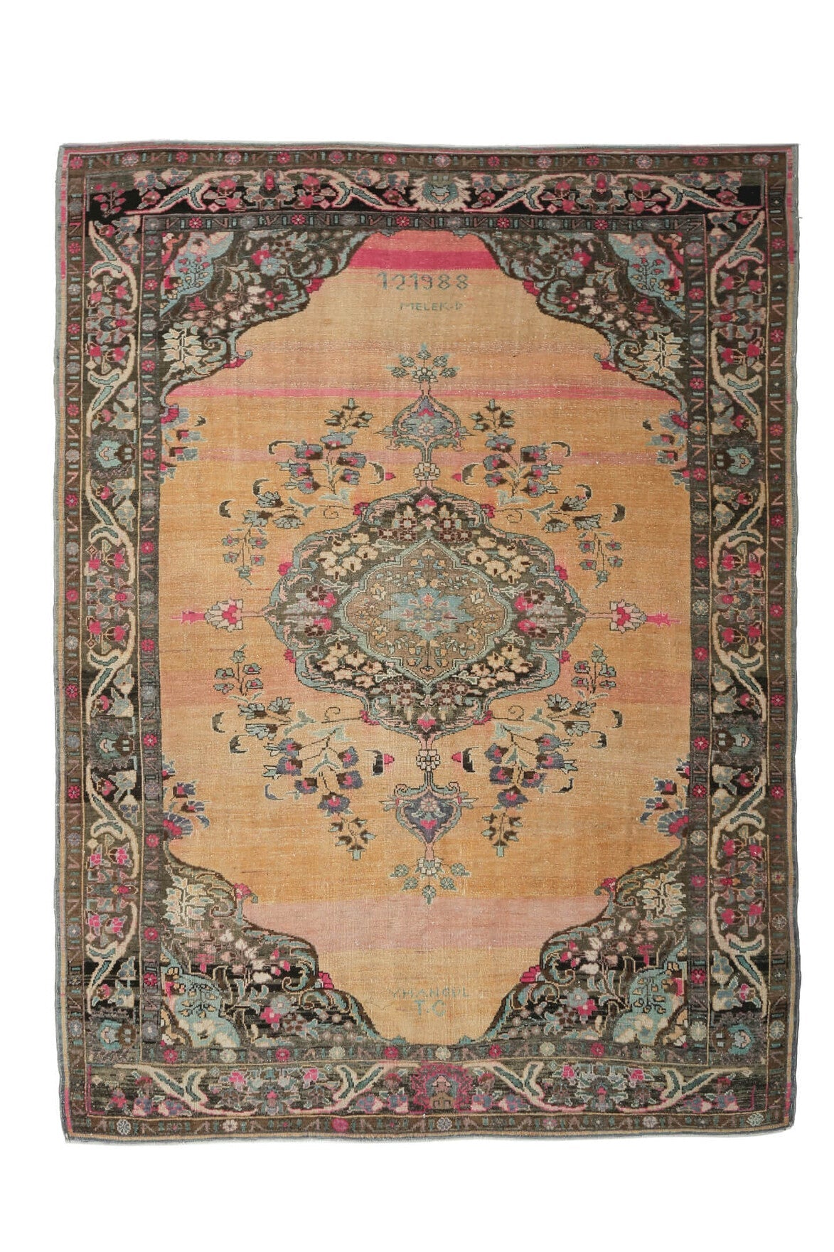 El yapımı vintage halı 249x348 cm oryantal desenli yün - detay görünümü