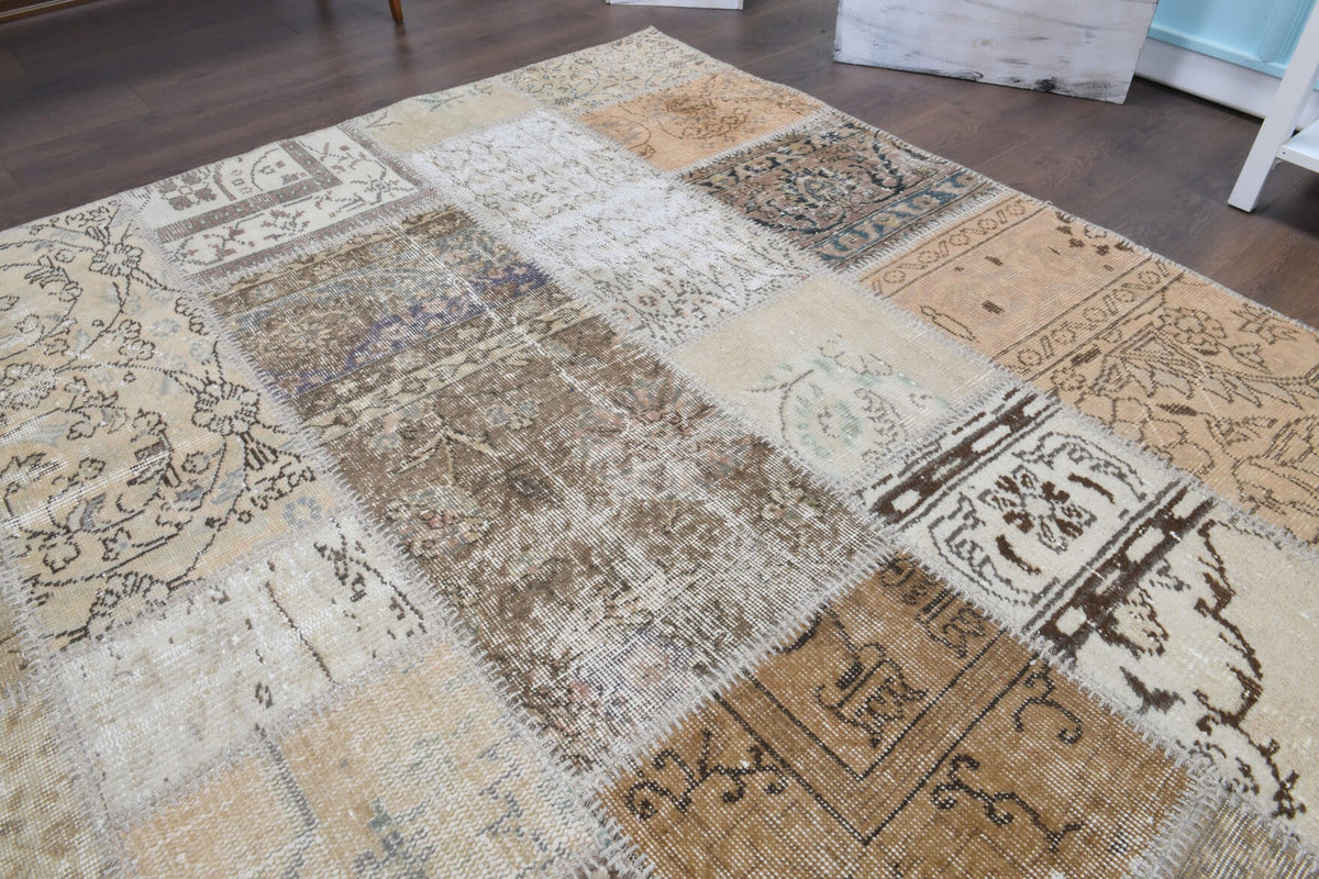 El yapımı vintage halı 257x348 cm tribal desenli yün - desen detayı