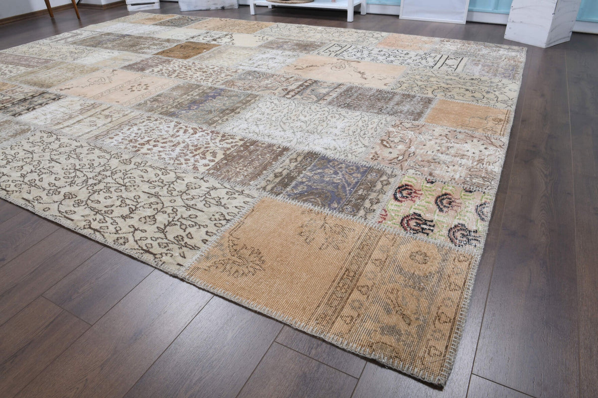 El yapımı vintage halı 257x348 cm tribal desenli yün - mekan görünümü