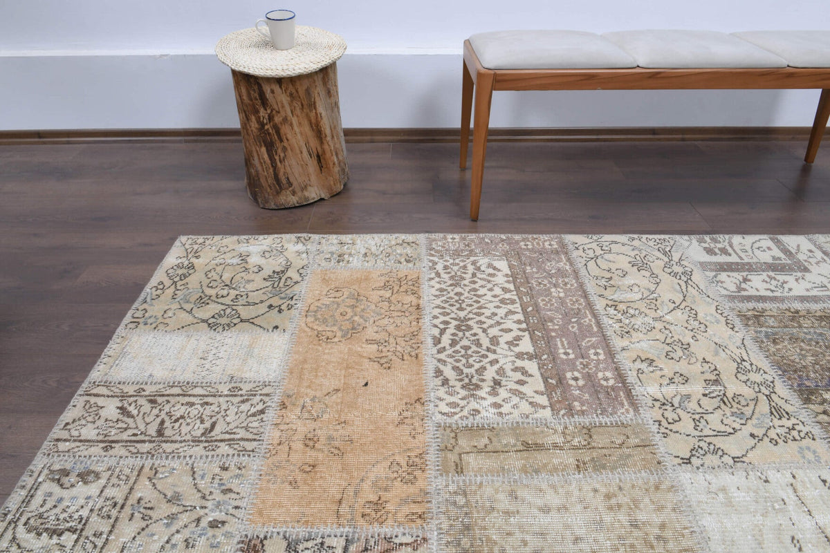 El yapımı vintage halı 257x348 cm tribal desenli yün - üstten görünüm
