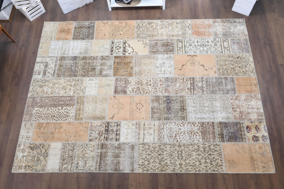 El yapımı vintage halı 257x348 cm tribal desenli yün - açık alan görünümü