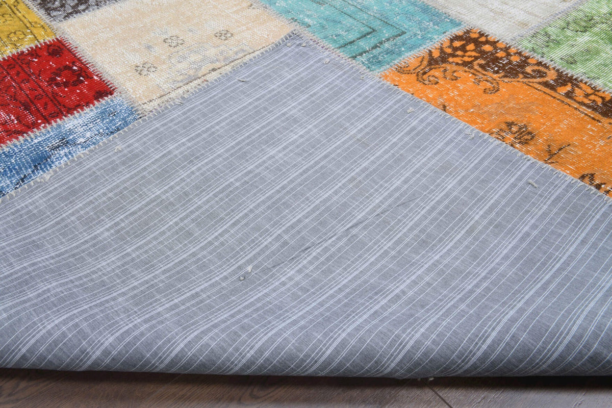 El yapımı vintage halı 254x348 cm tribal desenli yün - üstten görünüm