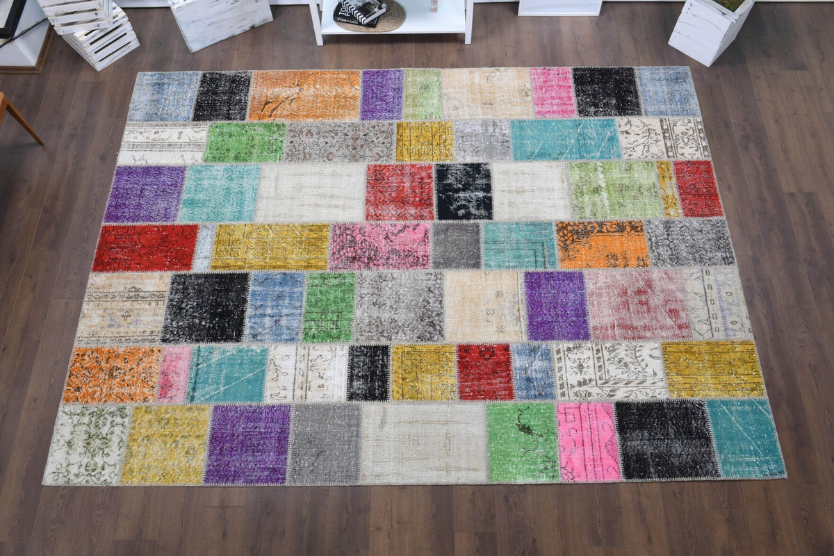 El yapımı vintage halı 254x348 cm tribal desenli yün - açık alan görünümü