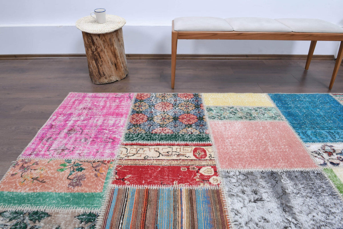 El yapımı vintage halı 254x348 cm tribal desenli yün - üstten görünüm