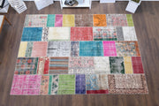 El yapımı vintage halı 254x348 cm tribal desenli yün - detay görünümü