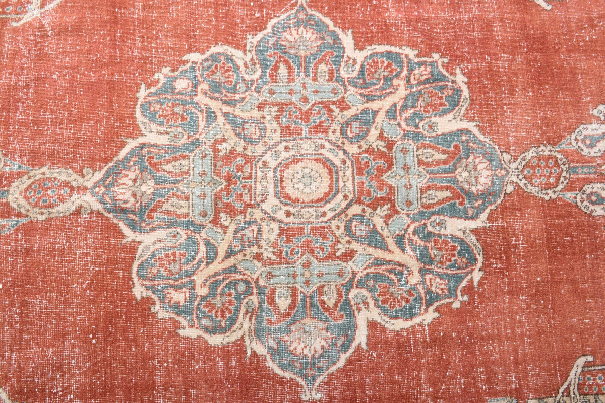 El yapımı vintage halı 231x351 cm oryantal desenli yün - kenar ve saçak detayı