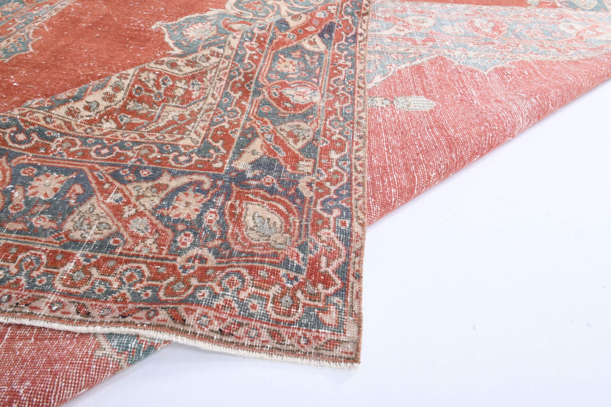 El yapımı vintage halı 231x351 cm oryantal desenli yün - mekan görünümü
