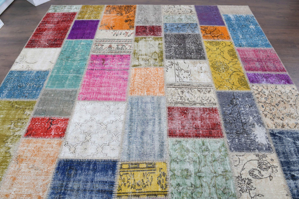 El yapımı vintage halı 249x351 cm düz desenli yün - yakın çekim doku detayı