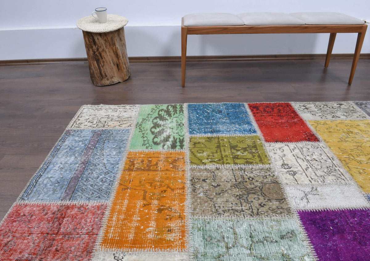 El yapımı vintage halı 249x351 cm düz desenli yün - desen detayı