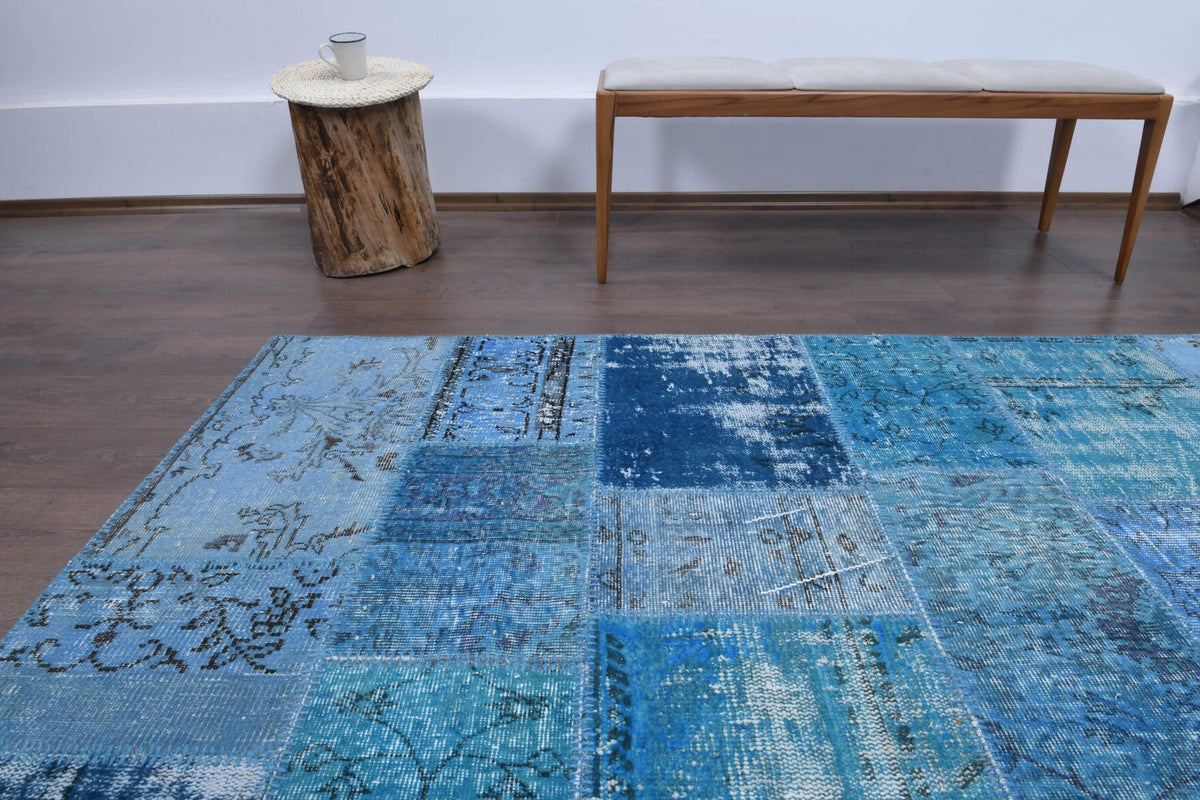 El yapımı vintage halı 254x351 cm tribal desenli yün - kenar ve saçak detayı