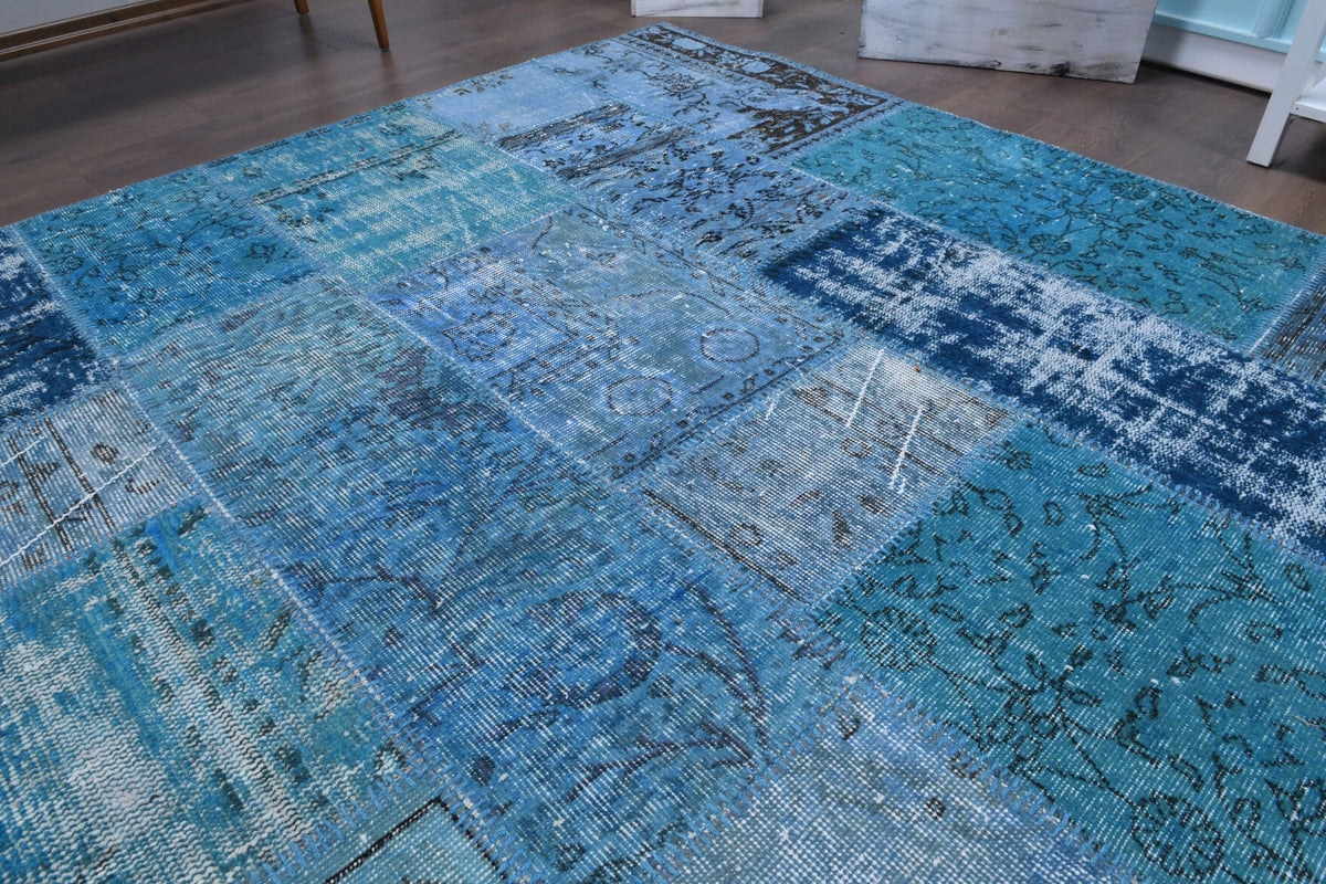El yapımı vintage halı 254x351 cm tribal desenli yün - desen detayı